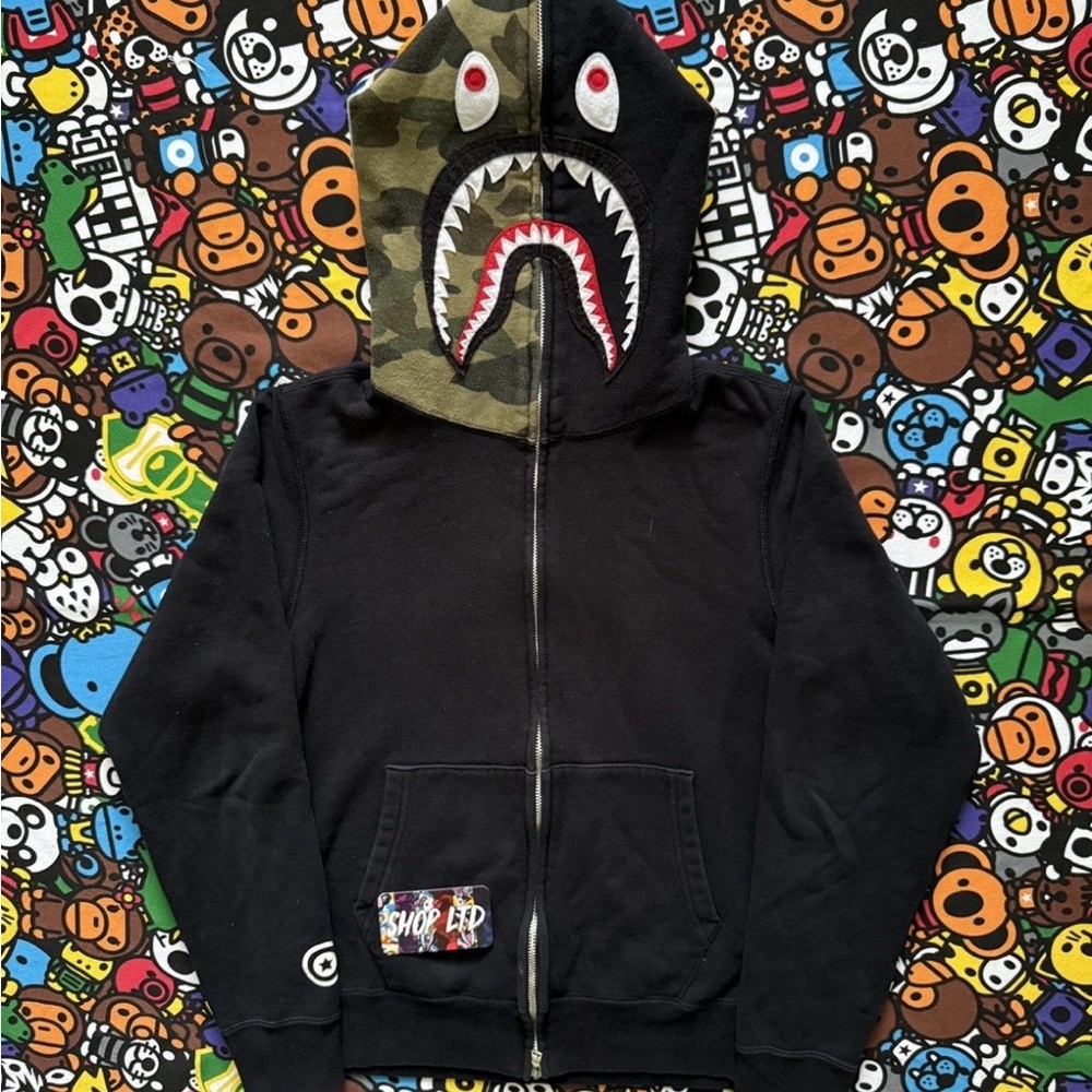 Bape Black and Green Camouflage Shark Hoodie